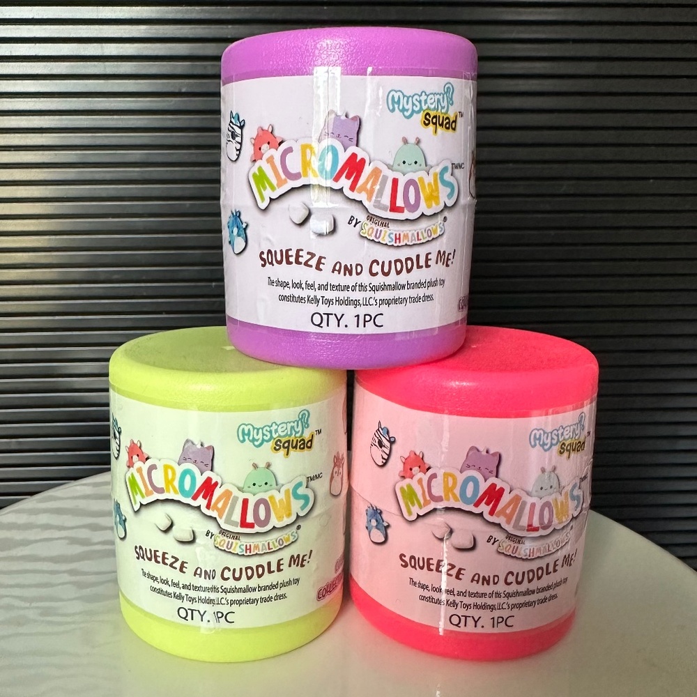 3 NWT Micromallows by Squishmallows Mystery Squad 2.5” capsules